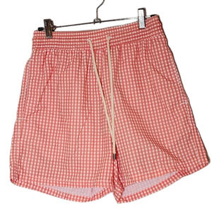 Solid & Striped classic coral Orange/White gingham swim trunks. Men's size small